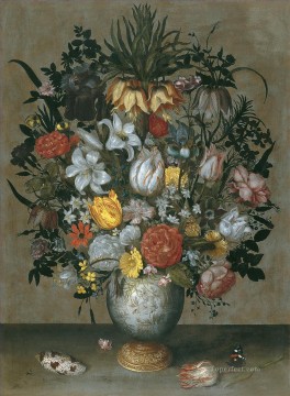 Flores Painting - Bosschaert Ambrosius jarrón chino con flores, conchas e insectos
